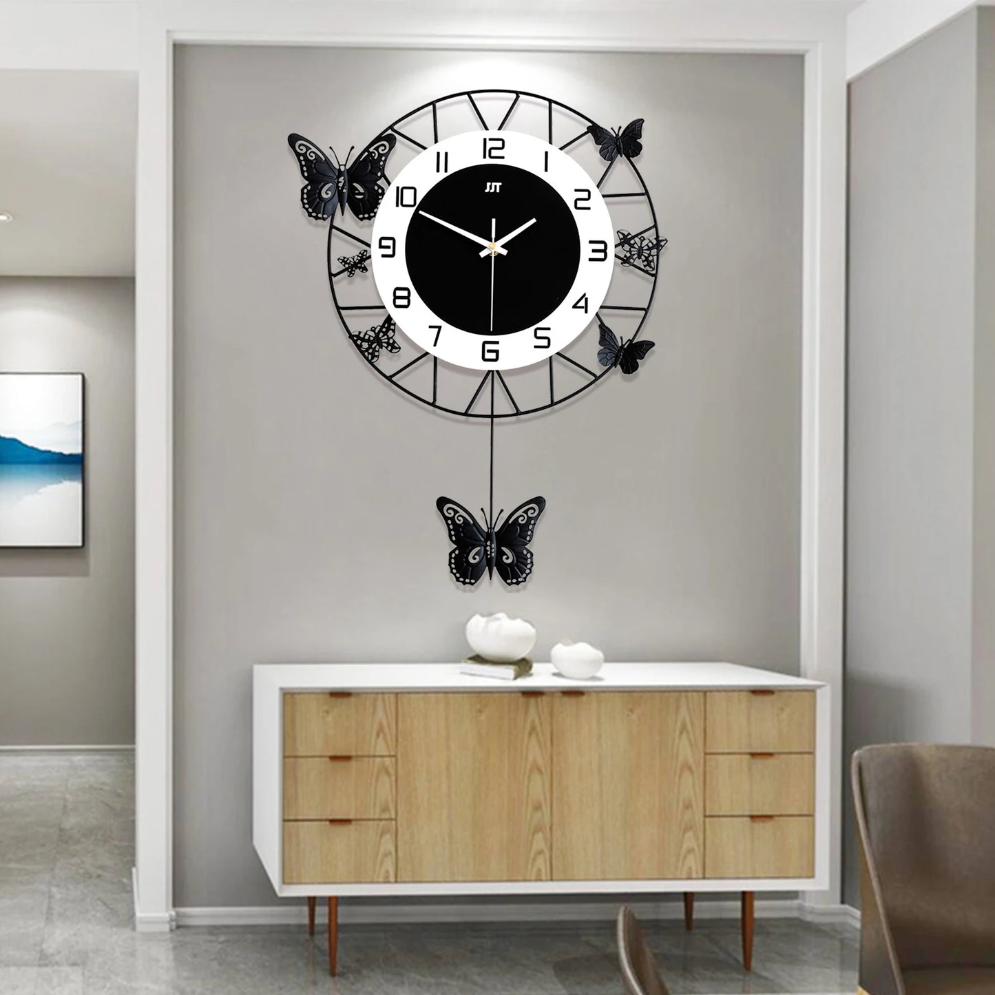 20inch Large Round Butterfly Wall-mounted Iron Clock