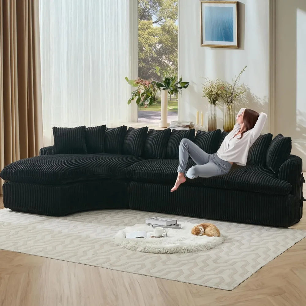 127" Cloud Corduroy Curved Sofa – Modern L-Shaped Sectional Couch for Living Room