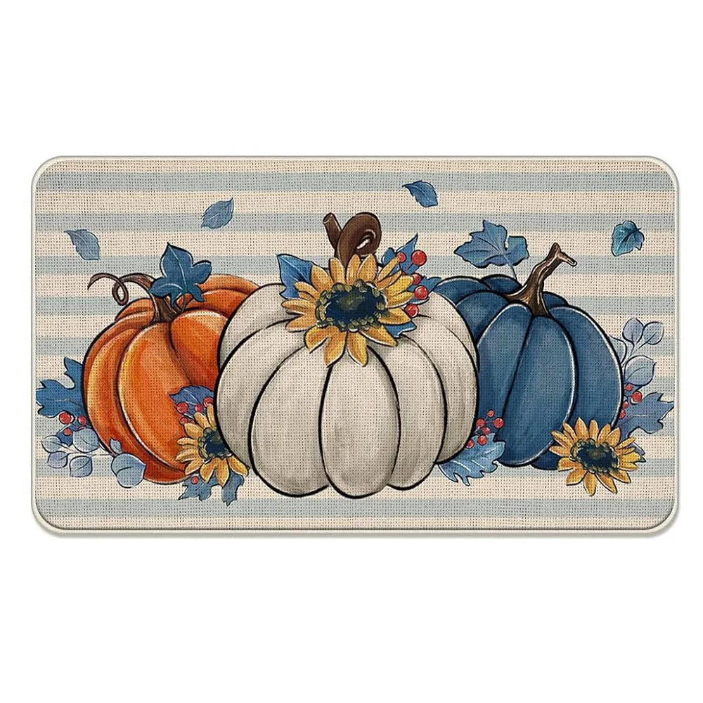 Fall Pumpkin Kitchen Mat – Autumn Maple Leaf Non-Slip Rug for Entryway, Living Room, Hallway, Laundry Room & Balcony