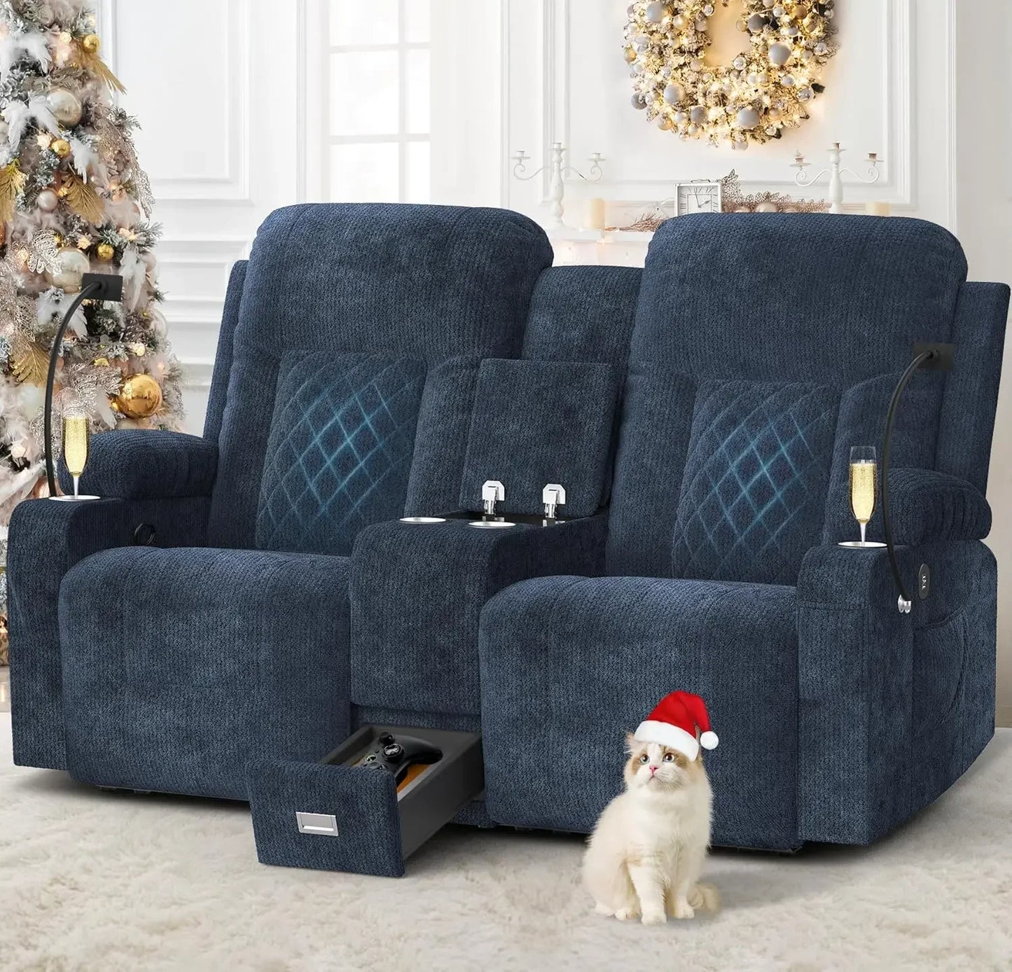 Large Loveseat Recliner Sofa with Storage Console and USB Ports