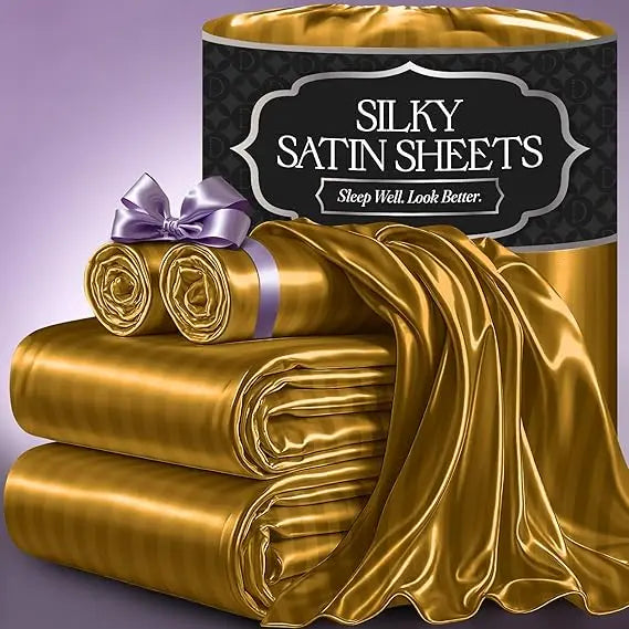 Satin Bed Sheets – 4-Piece Luxury Silky King Size Bedding Set, Softer Than Silk, Wrinkle-Free with 15” Deep Pocket Fitted Sheet