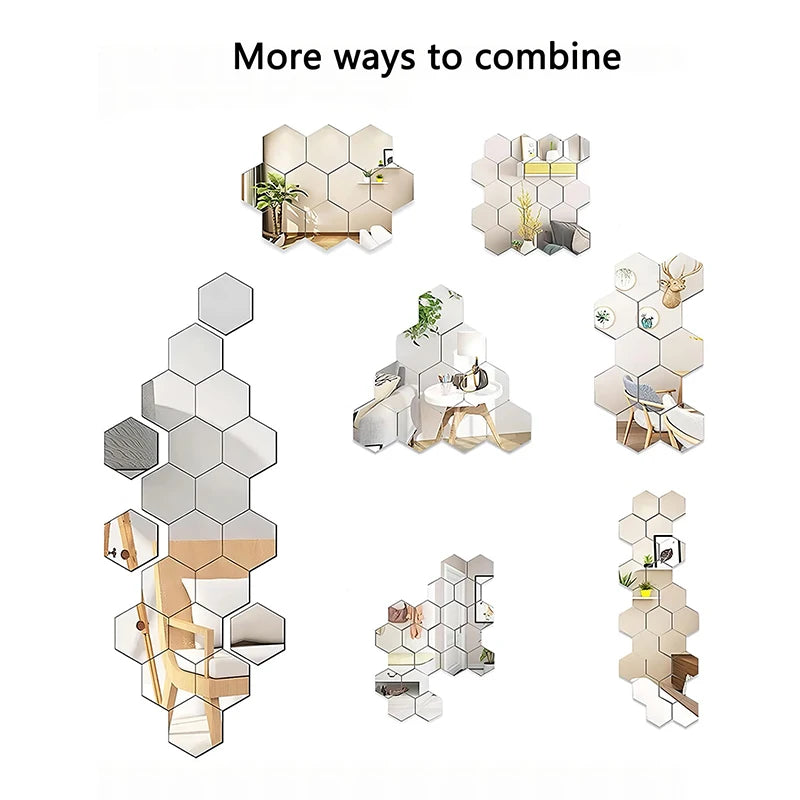 45PCS Hexagon Mirror Wall Stickers – DIY 3D Acrylic Decorative Tiles for Home & Office