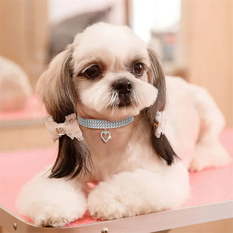 Bling Rhinestone Dog Collar & Leash Set – Crystal Pet Collar for Small & Medium Dogs – Pink Sparkly Chihuahua Accessories (S/M/L)