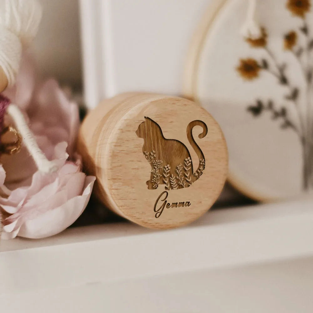 Wooden Carving Custom Name Cat Butterfly Storage Box