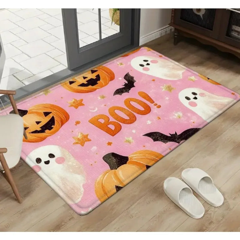 Ghostly Pumpkin Pattern Print Non-Slip Area Rug – Machine Washable, Perfect for Entry, Kitchen, Living Room & Bedroom