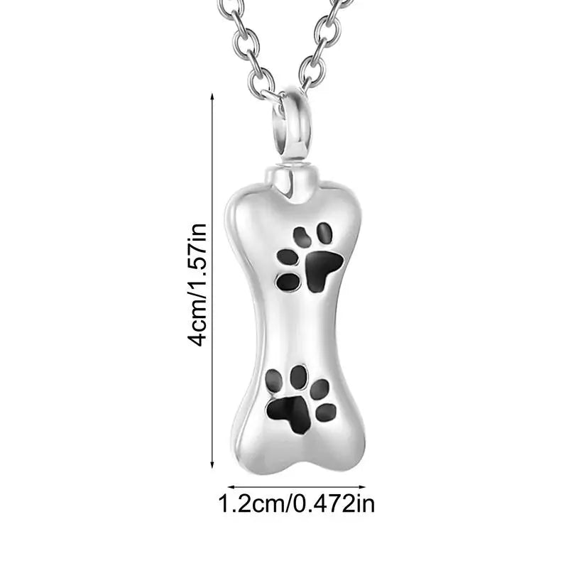 Stainless Steel Pet Cremation Jewelry – Dog Paw Print Urn Necklace Ash Holder Memorial Pendant for Women & Men