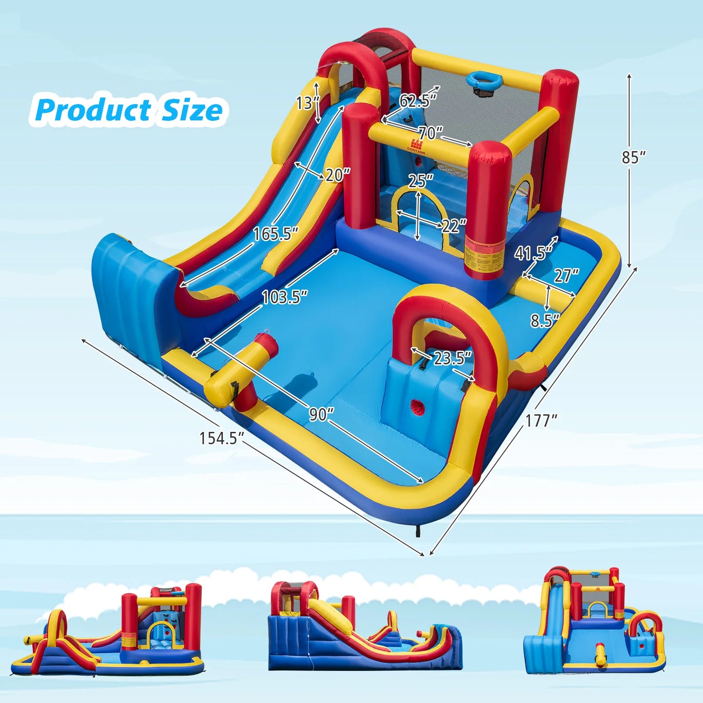 Giant Inflatable Water Slide for Kids – Outdoor Water Park with Dual Racing Slides & Splash Pool (Blower Not Included)
