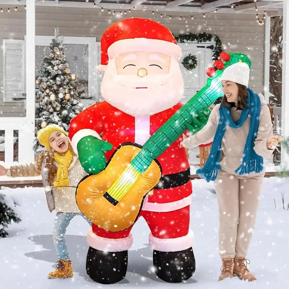 🎅 6.5FT Inflatable Santa Claus with Guitar – LED Lighted Christmas Decoration for Outdoor Holiday Fun 🎸✨