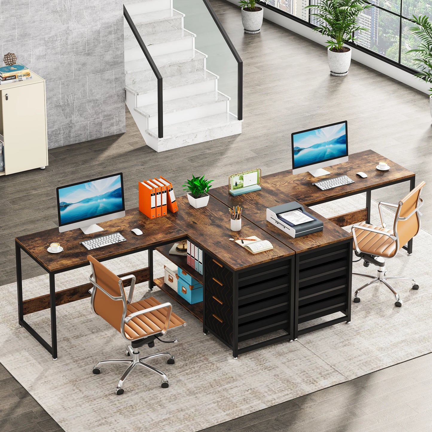 Tribesigns 59" L-Shaped Computer Desk – Reversible Corner Desk with Storage Drawers & Shelves