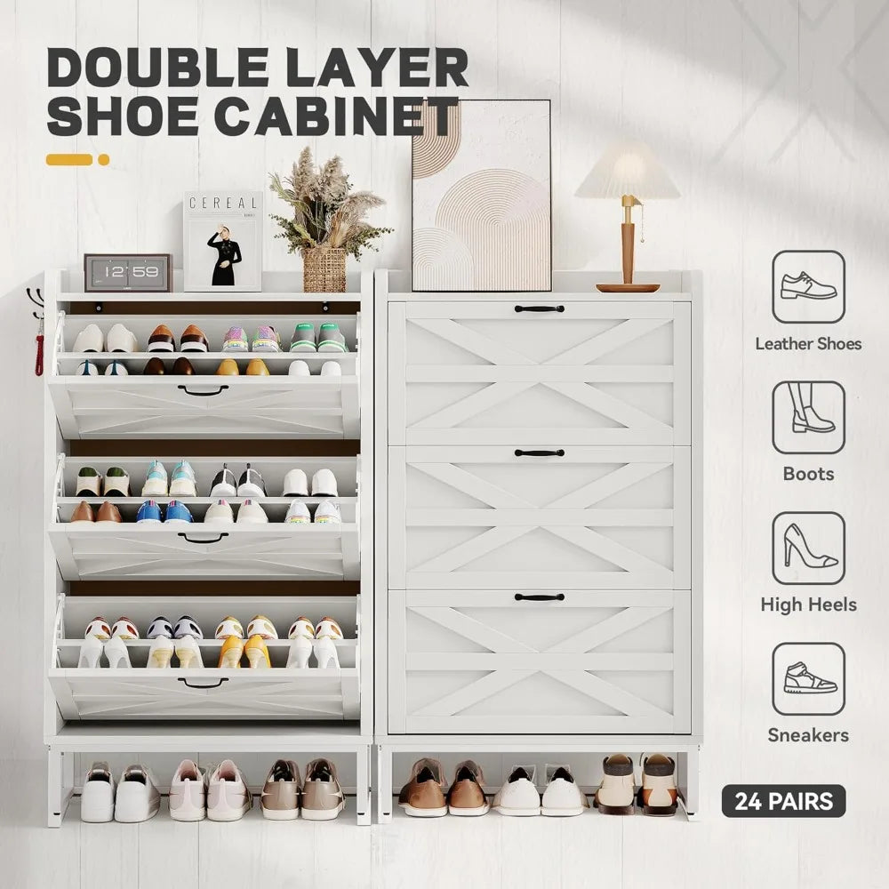 Shoe Storage Cabinet with Flip Drawers