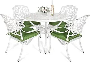 5-Piece Outdoor Patio Dining Set – All-Weather Cast Aluminum with Swivel Chairs & Cushions