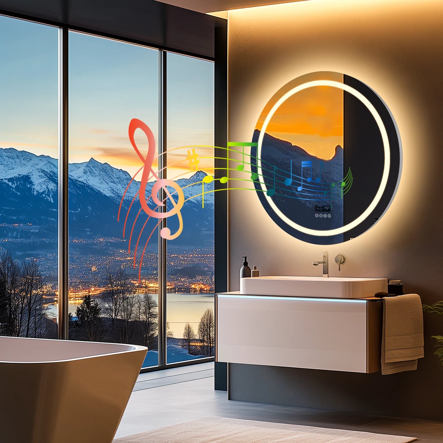 Wisfor 32"x32" LED Bathroom Mirror with Lights – Wall-Mounted, Bluetooth Speaker, Anti-Fog, 3-Color Dimmable Light & Memory Function