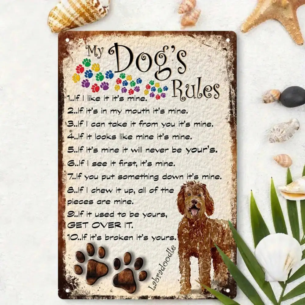 Dog’s Rules Tin Sign – Cute Pet Quote Wall Décor for Home or Pet Room (8×12 Inches / 20×30 cm)