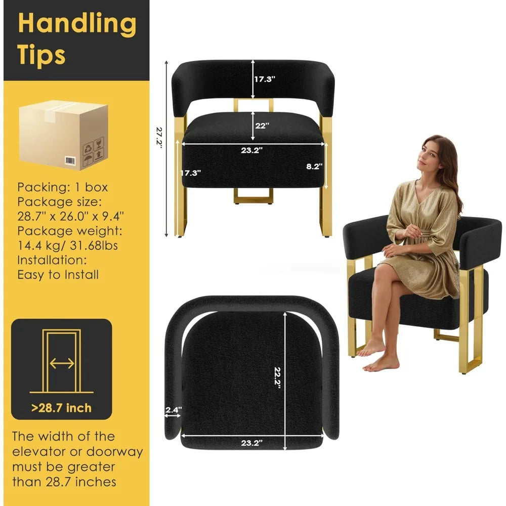 Modern Black and Gold Accent Bucket Chair Set of 2