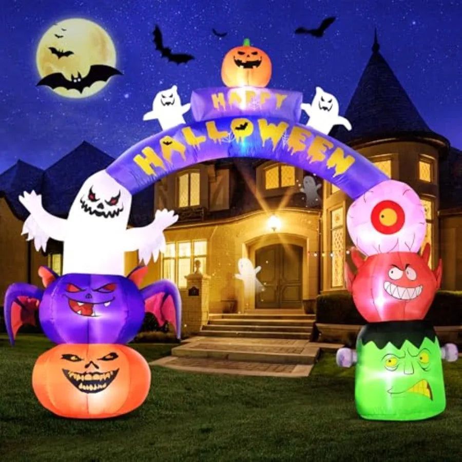 10FT Long x 8FT Tall Giant Halloween Inflatable Arch – LED Lighted Outdoor Decoration for Holiday Parties, Yard, or Entryway