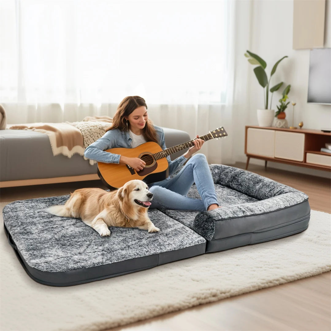 180cm Long Human-Size Giant Dog Bed – Foldable Orthopedic Calming Plush Pet Bed