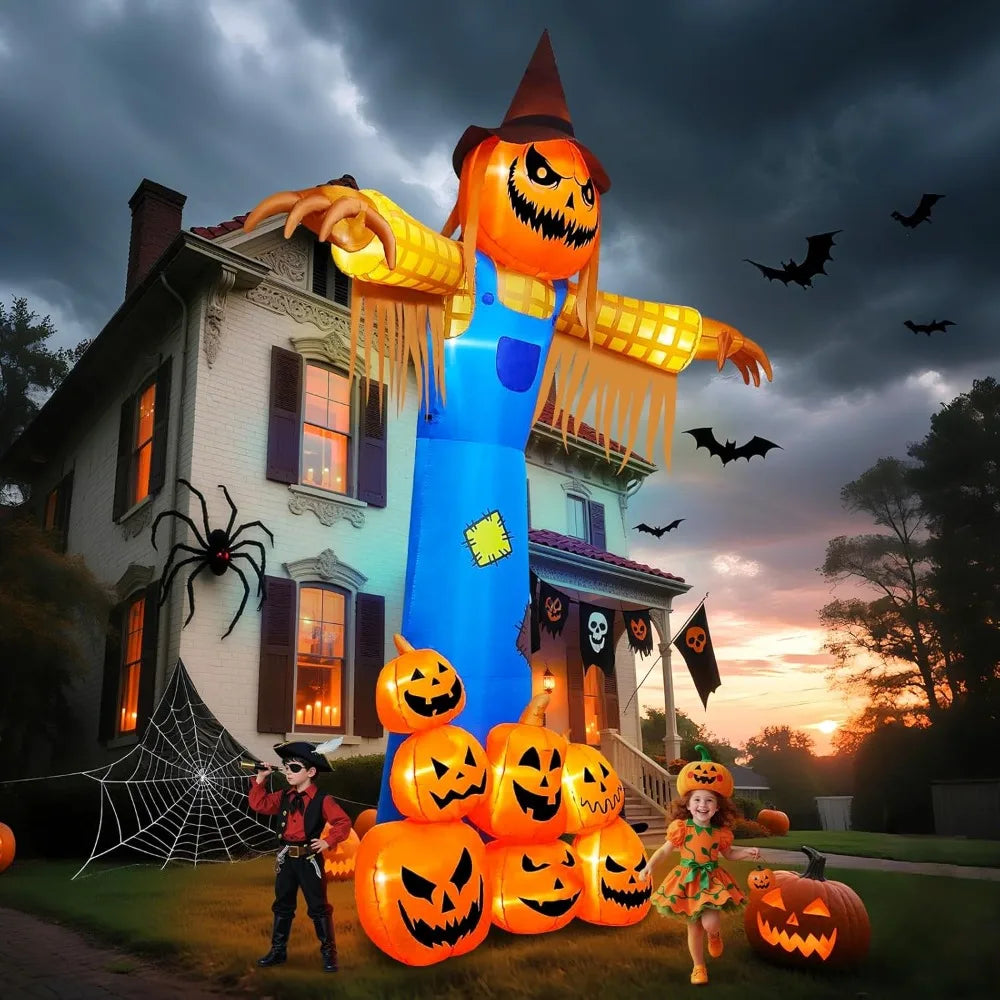 12.5 FT Halloween Inflatable Giant Pumpkin Scarecrow with LED Lights & Scary Sound – Musical Blow-Up Yard Decor