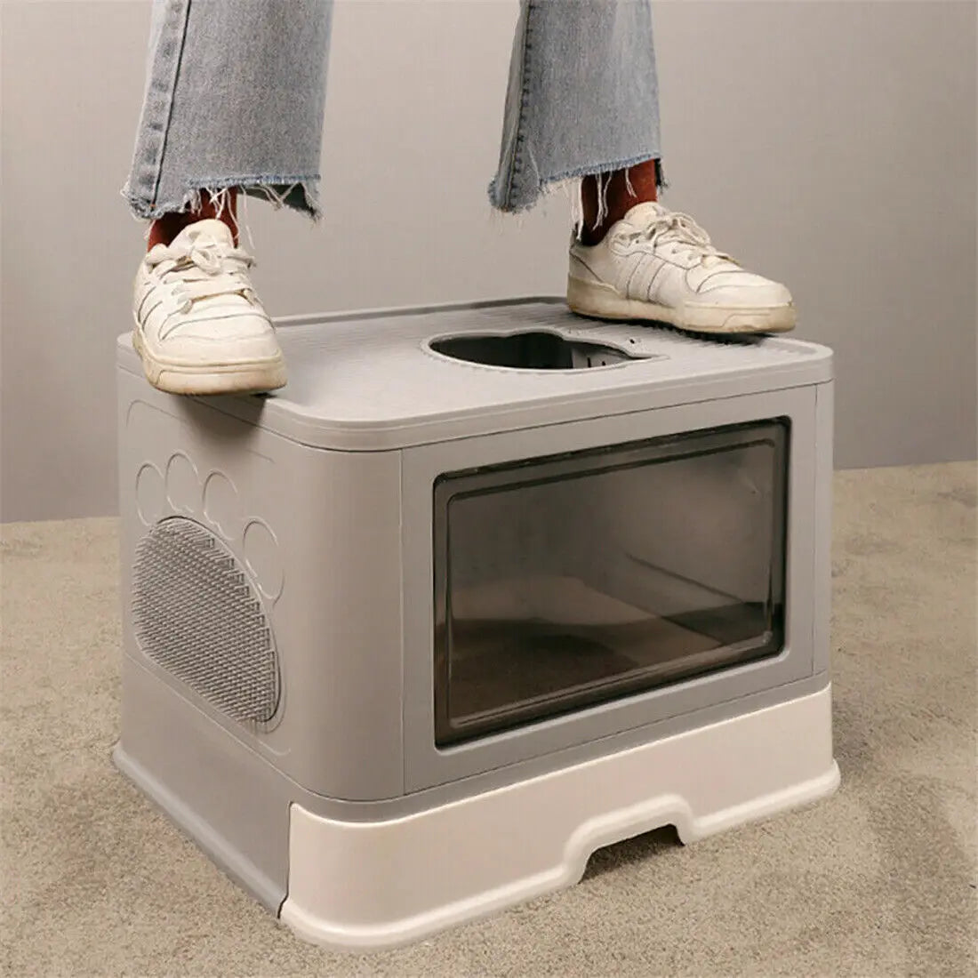Foldable Enclosed Cat Litter Box – Front Entry & Top Exit with Massager Litter Scoop | Portable, Easy-Clean Kitty Toilet for Indoor Cats