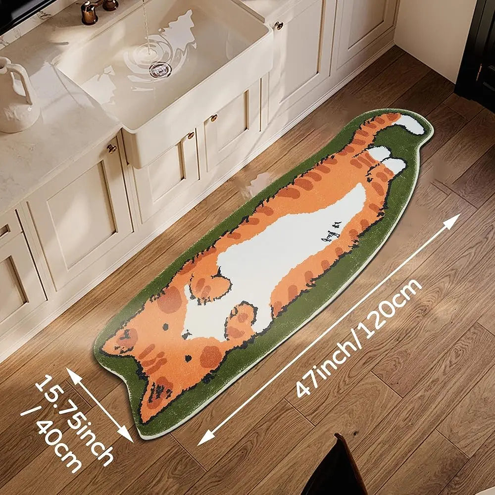 Cute Cat-Shaped Washable Area Rug – 1.3' x 3.9' Irregular Cartoon Carpet for Bedroom, Kids’ Room, or Pet Spaces