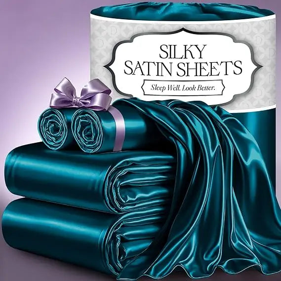 Satin Bed Sheets – 4-Piece Luxury Silky King Size Bedding Set, Softer Than Silk, Wrinkle-Free with 15” Deep Pocket Fitted Sheet