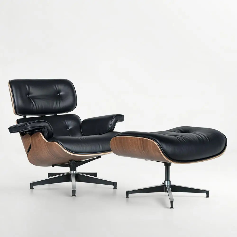 Mid-Century Modern Leather Lounge Chair with Ottoman – Vintage Accent Armchair for Living Room or Office