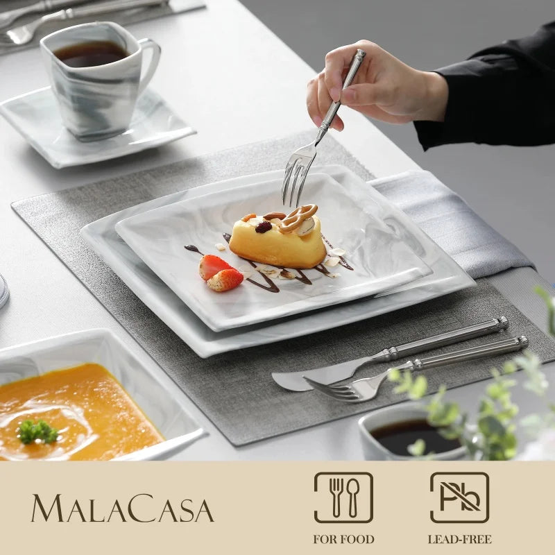 30PCS Marble Grey Porcelain Dinnerware Set