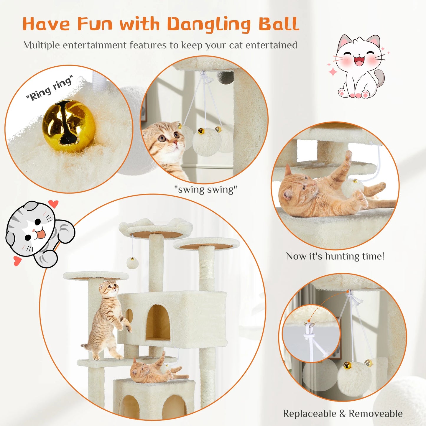 JHK 54” Tall Multi-Level Cat Tree Tower – Indoor Cat Playground with Sisal Scratching Posts, Cozy Condo, Perches & Sturdy Base