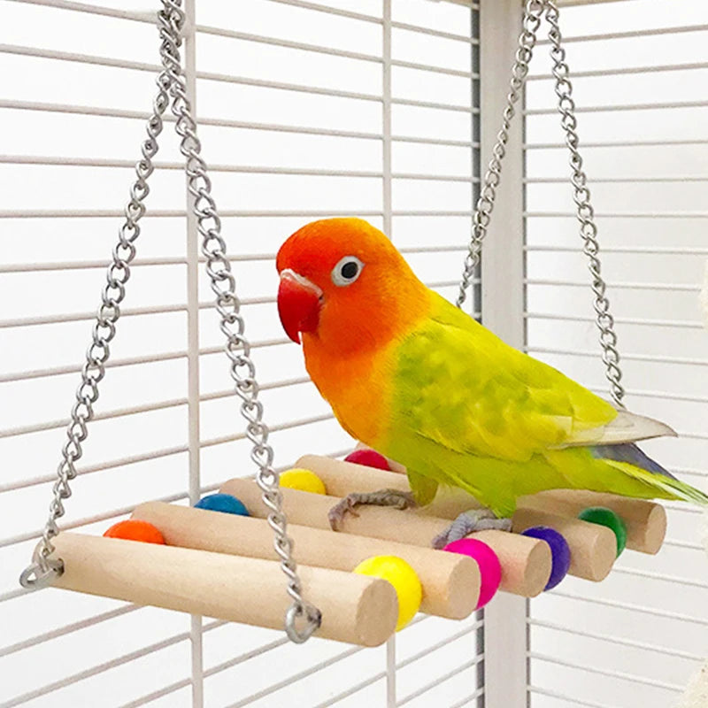 8-Piece Parrot Toy Set – Natural Wood Bird Swing, Perch, Climbing & Training Toys for Parrots, Cockatiels, Budgies, and Other Birds