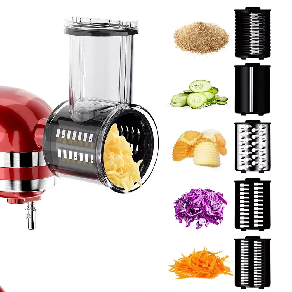 5-Blade Food Grater, Slicer, Shredder & Chopper Attachment Set – Compatible with KitchenAid Stand Mixers