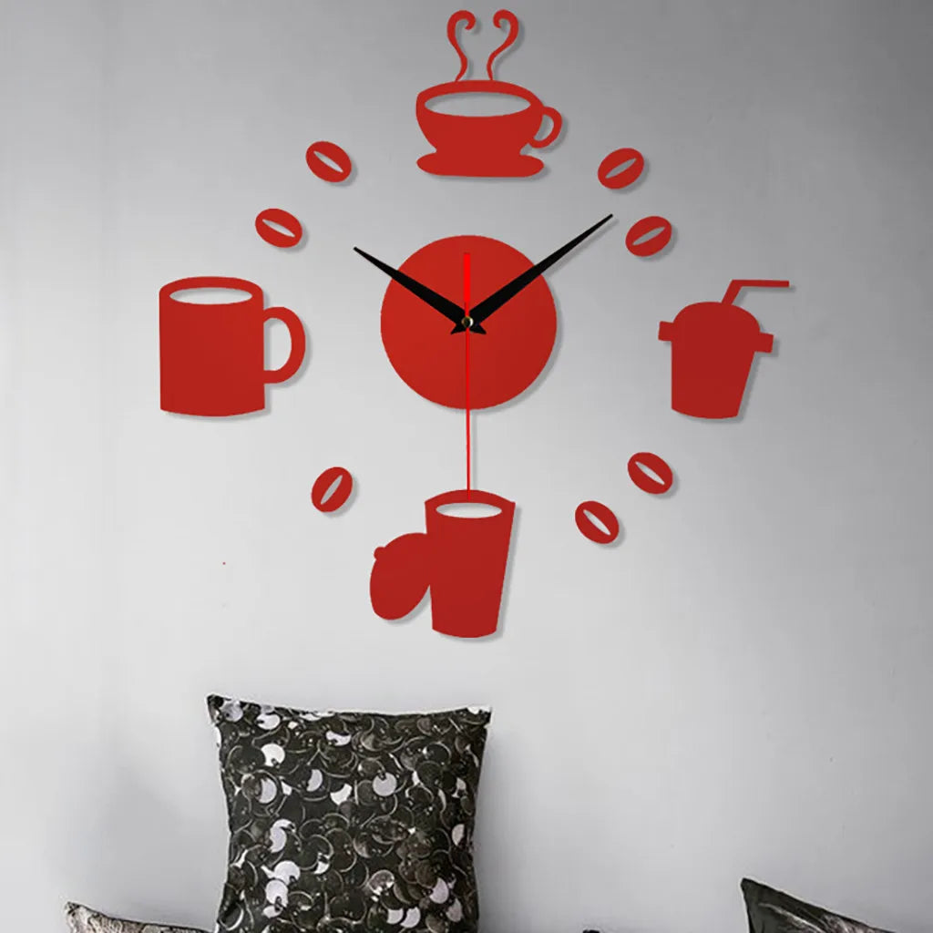 3D Self Adhesive Mirror Wall Clock –  Functional Art for Coffee Lovers