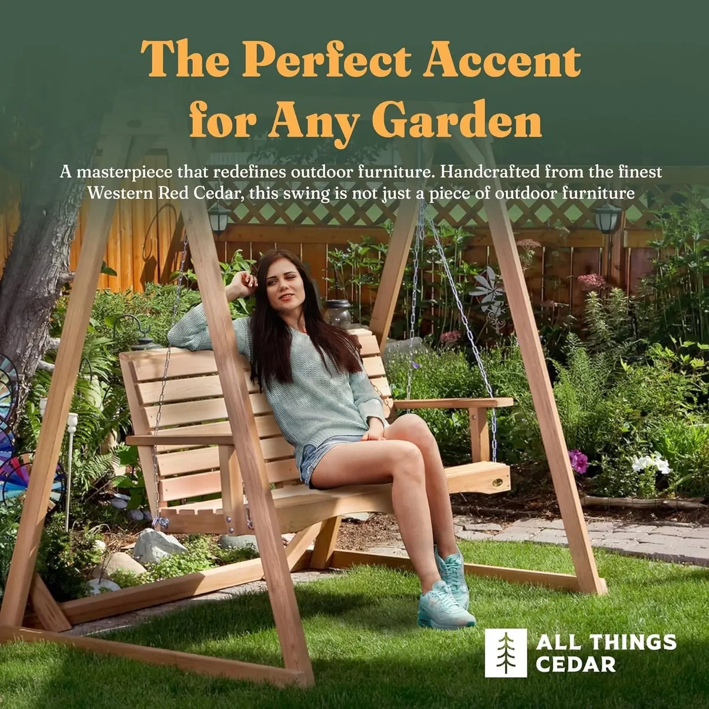 4-Foot Wooden Porch Swing – Natural Outdoor Patio Hanging Bench for Garden, Deck, or Porch