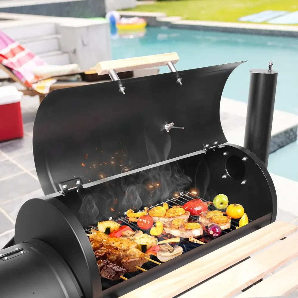 Charcoal Grill with Offset Smoker – Outdoor Patio BBQ Cooker with Wheels & Side Fire Box for Camping, Picnics, and Backyard Parties