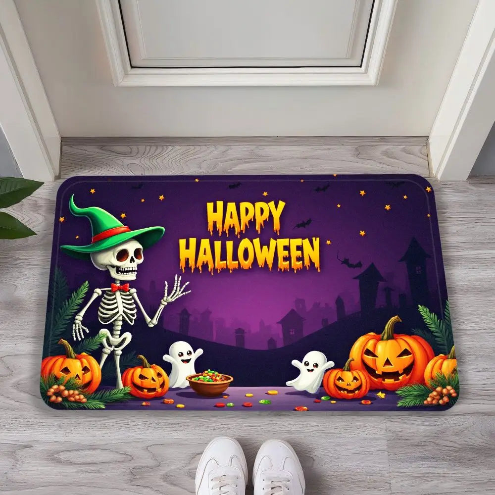 Ghost Castle Halloween Flannel Decorative Carpet – Anti-Slip & Comfortable Home Decoration for the Entrance Foyer