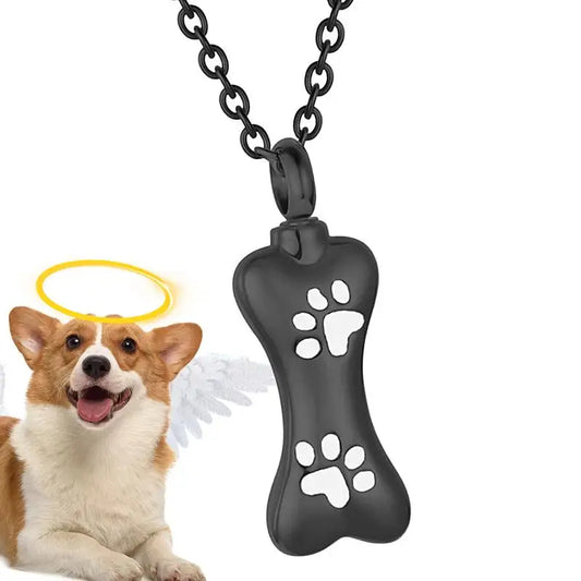 Stainless Steel Pet Cremation Jewelry – Dog Paw Print Urn Necklace Ash Holder Memorial Pendant for Women & Men