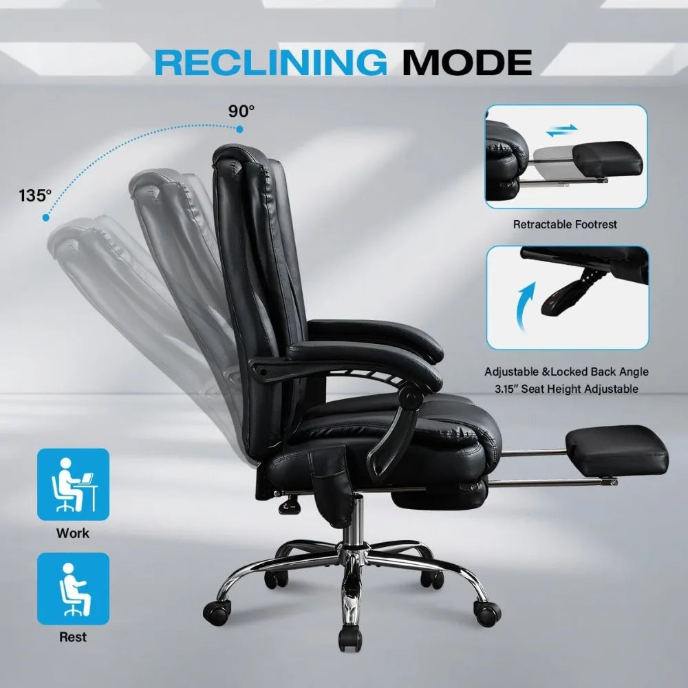 Heavy-Duty Big & Tall Office Chair with Footrest, Heating & Vibration – Supports up to 500 lbs