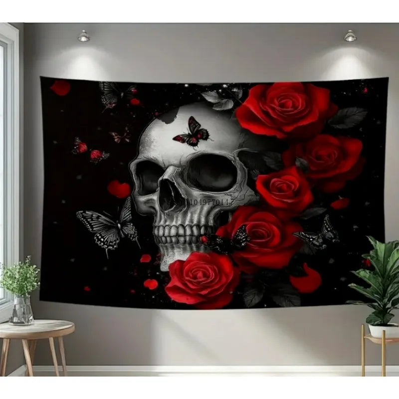Rose Skull Wall Tapestry – Gothic Floral Décor, Multi-Purpose Hanging for Living Room, Bedroom, Dorm, Office, or Home