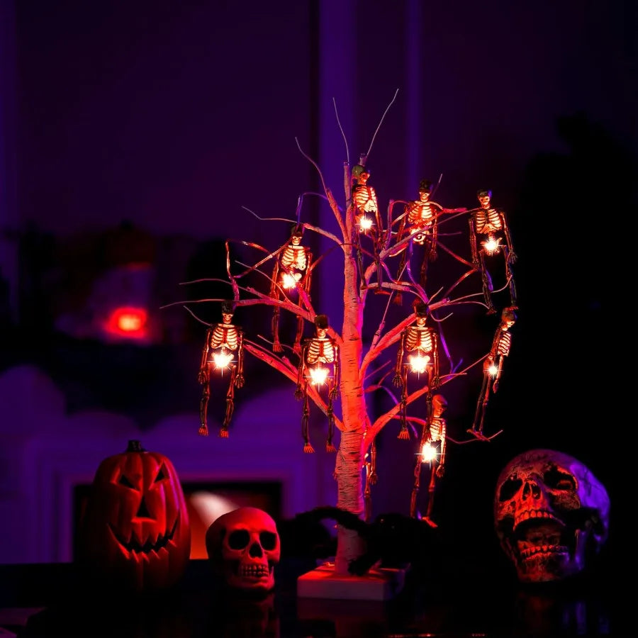 Halloween Skeleton Skull Lighted Holiday Display – Waterproof, Battery Operated with 20 LEDs & 8 Lighting Modes