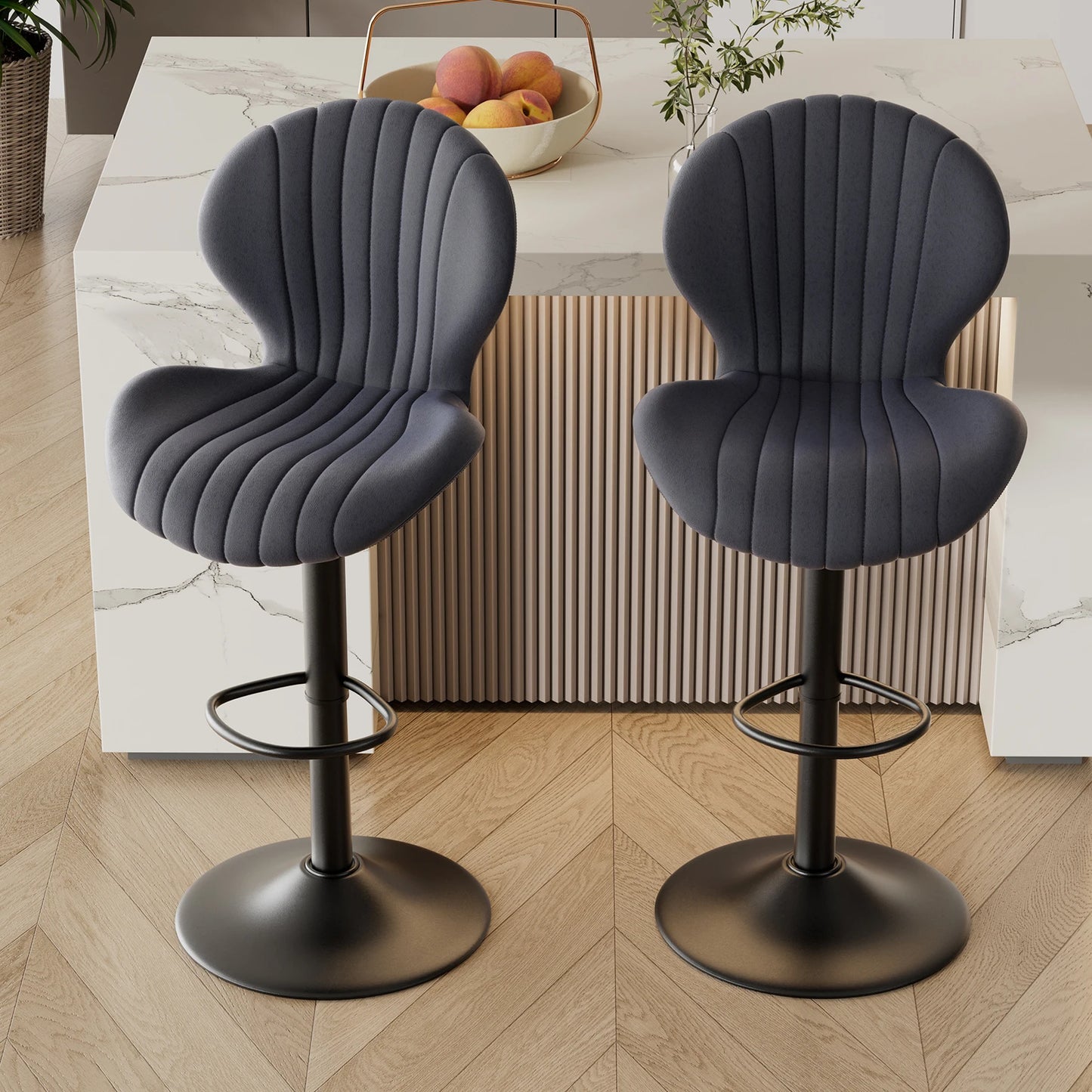 2-Piece Luxury Modern Adjustable Living Room & Dining Chairs Set – Swivel Bar Stools with Soft Backrest for Kitchen & Home