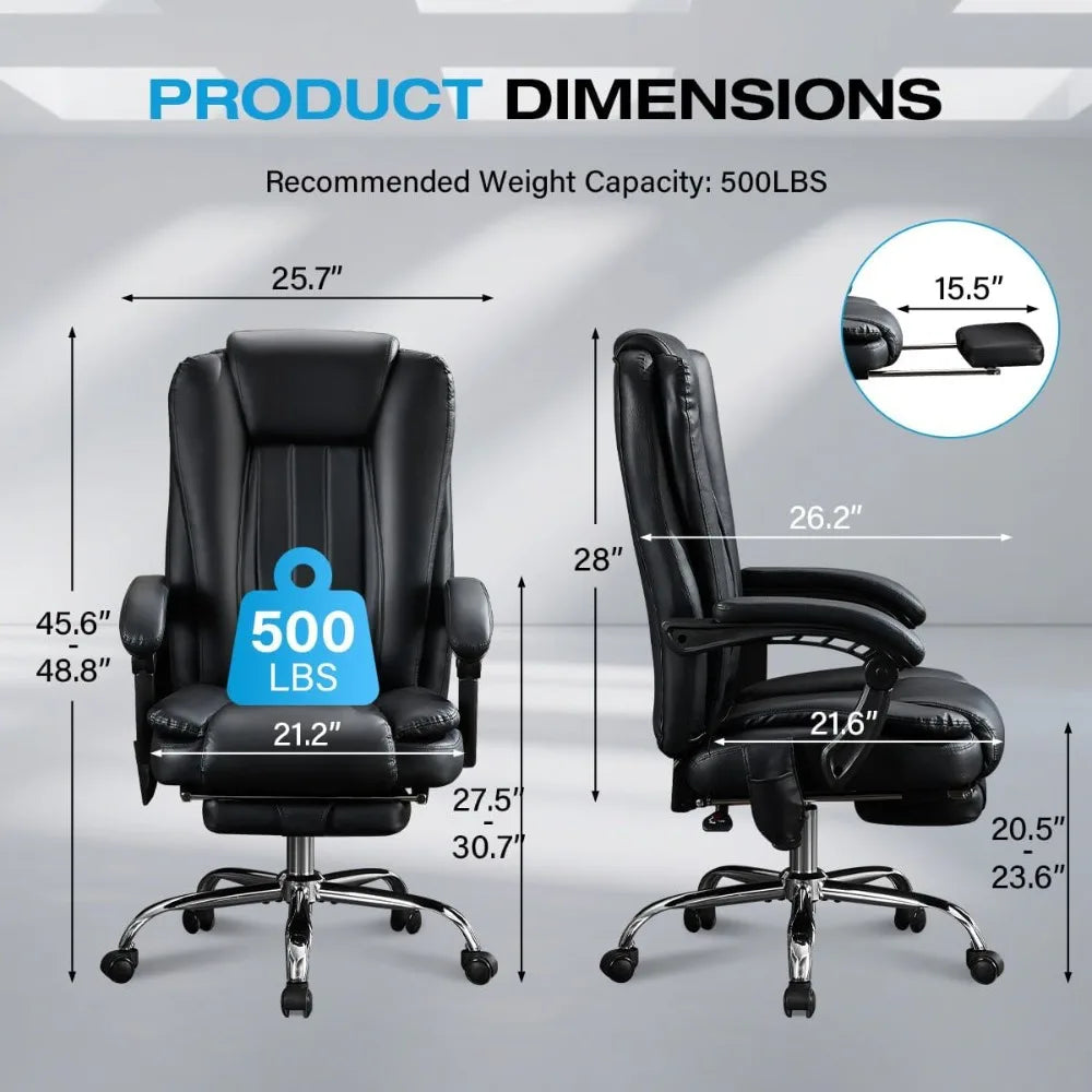 Heavy-Duty Big & Tall Office Chair with Footrest, Heating & Vibration – Supports up to 500 lbs
