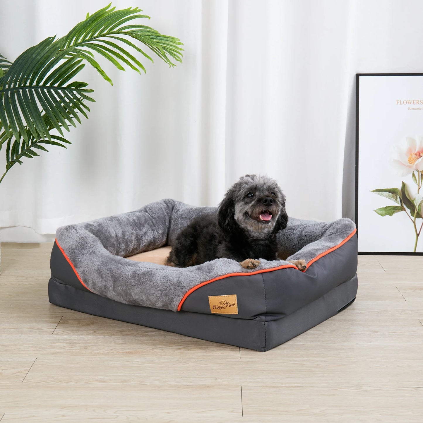 Large Super Soft Orthopedic Foam Pet Bed  with Cotton-padded Bolster and Removable Cover
