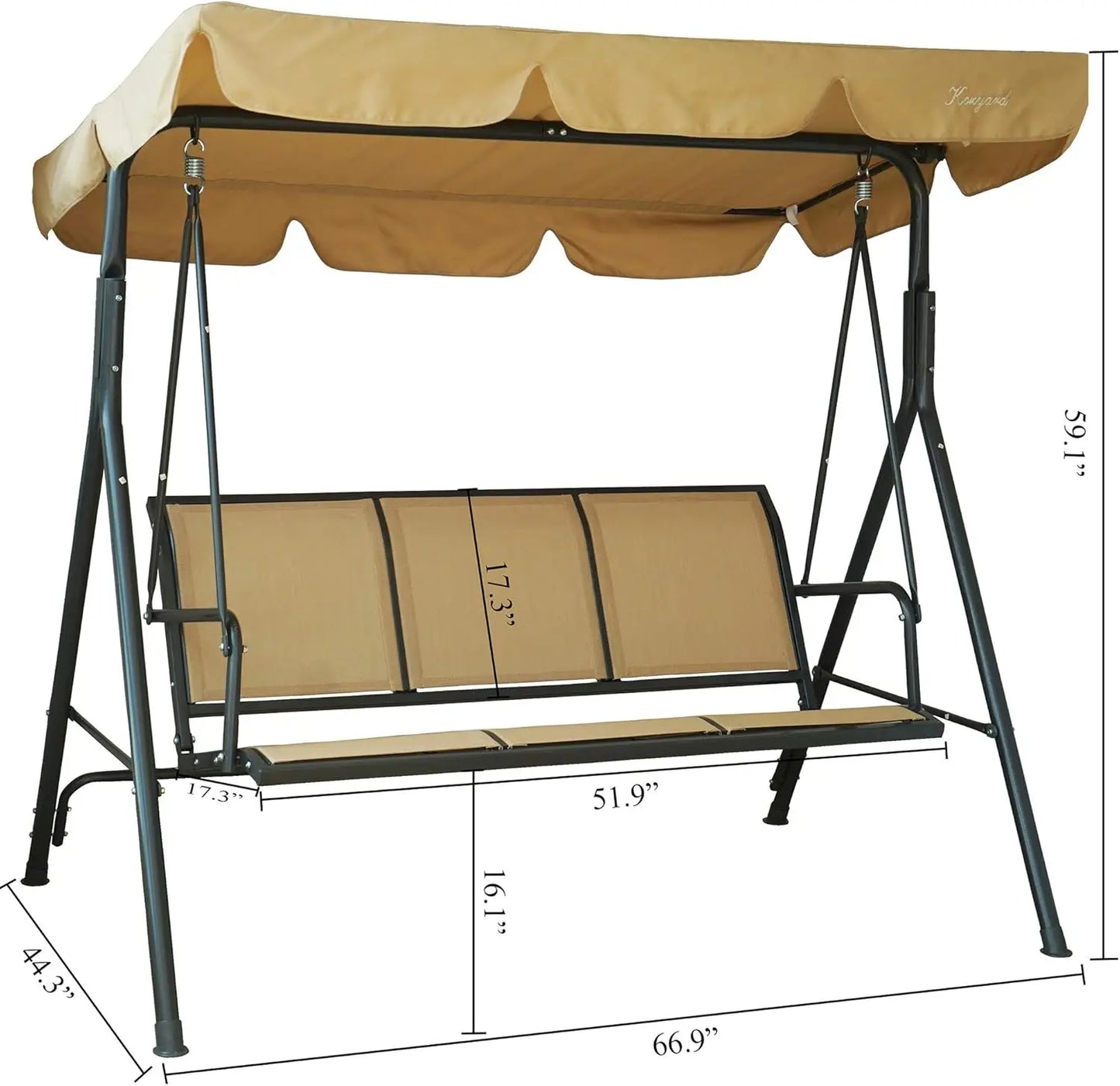 Belle Outdoor 3-Person Patio Swing Chair with Canopy – Breathable Textilene Seating & Weather-Resistant Steel Frame