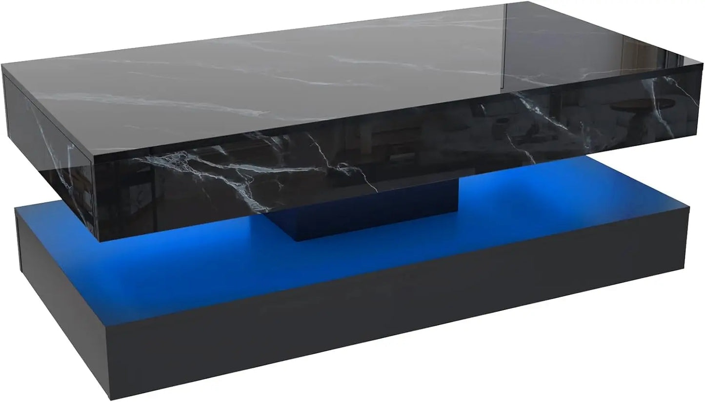 Modern Stylish Coffee Table with LED Lights & Double-Layer Design