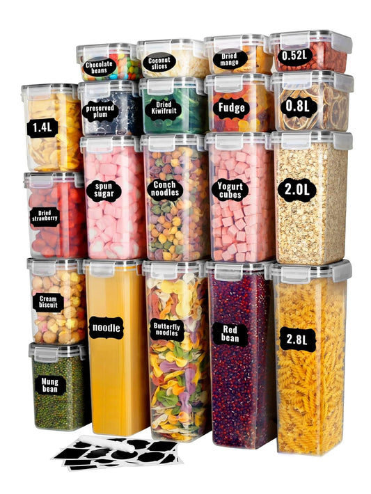 24PCS Airtight Food Storage Containers with Lids – BPA-Free Plastic Pantry Organization Set with Labels & Marker – Kitchen Canisters for Flour, Sugar, Snacks, Cereal & More