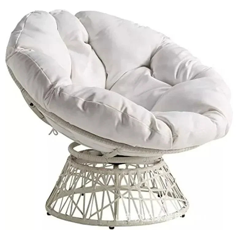 38" Swivel Wicker Papasan Chair – Ergonomic Comfort with Tufted Cushion & 360° Rotation
