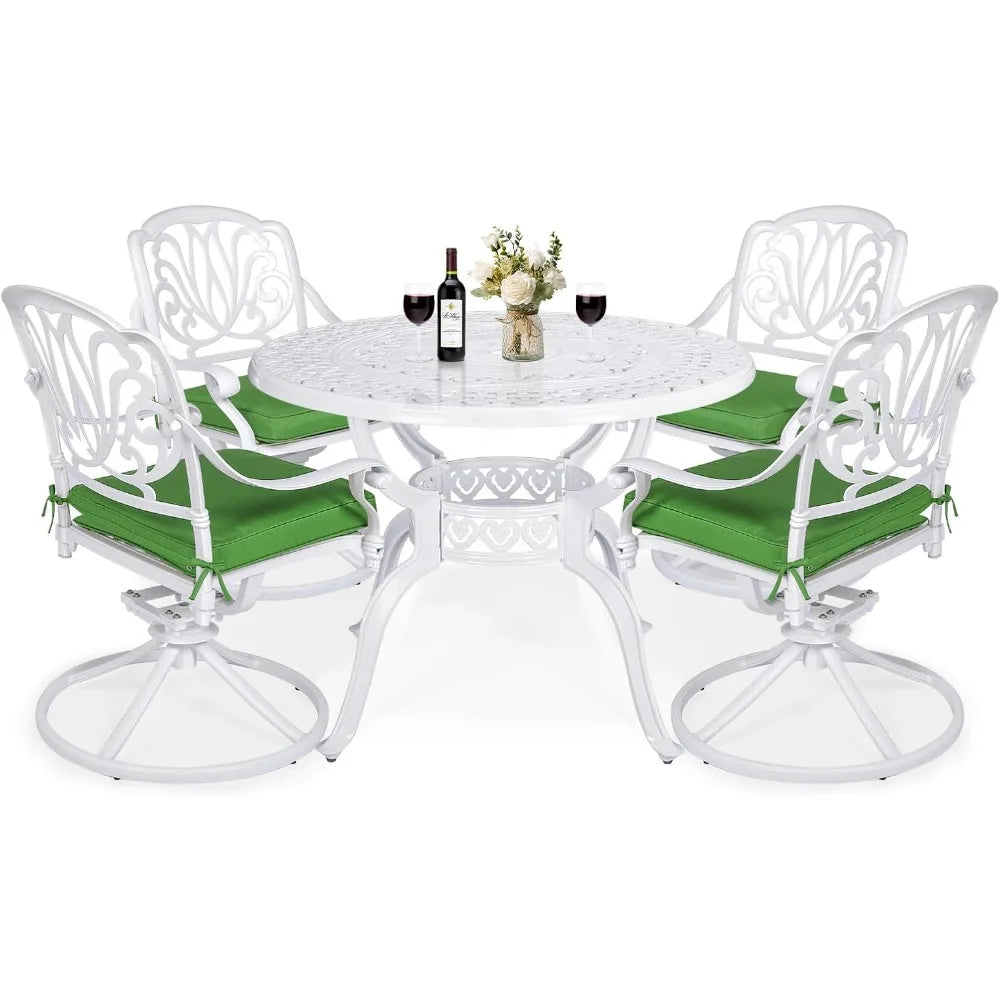 5-Piece Outdoor Patio Dining Set – All-Weather Cast Aluminum with Swivel Chairs & Cushions