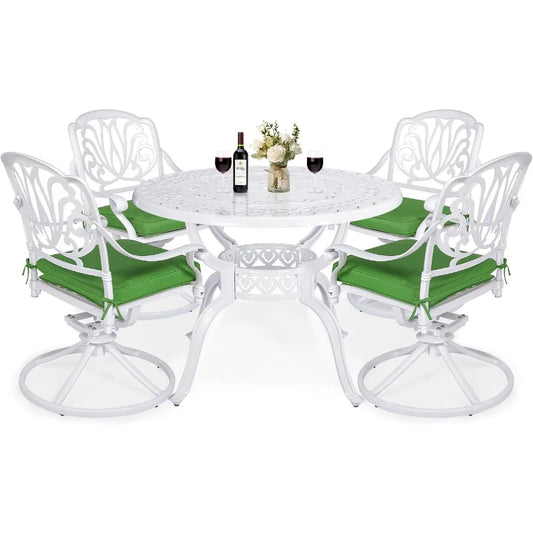 5-Piece Outdoor Patio Dining Set – All-Weather Cast Aluminum with Swivel Chairs & Cushions