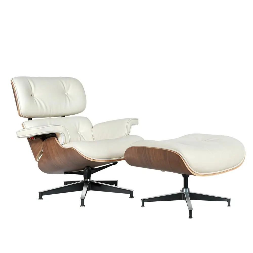 Mid-Century Modern Leather Lounge Chair with Ottoman – Vintage Accent Armchair for Living Room or Office