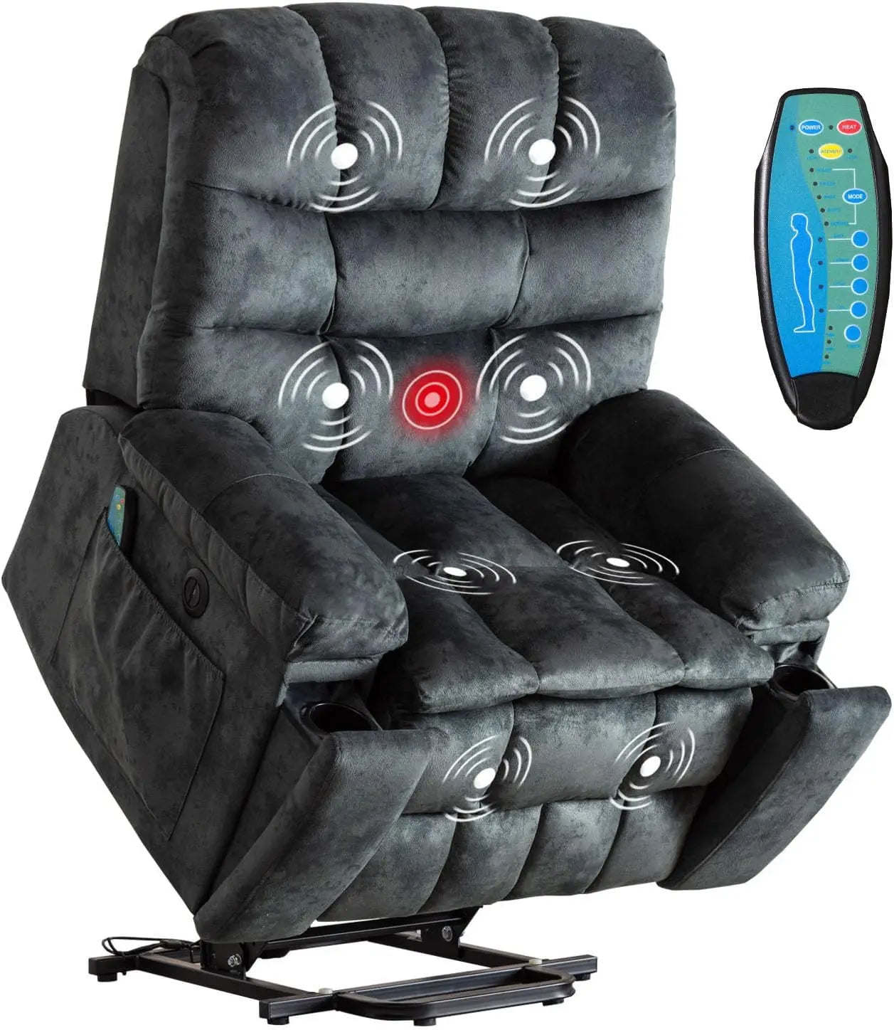 Large Power Lift Recliner Chair with Massage & Heat for Elderly – Oversized Electric Lift Chair for Seniors, Dark Grey