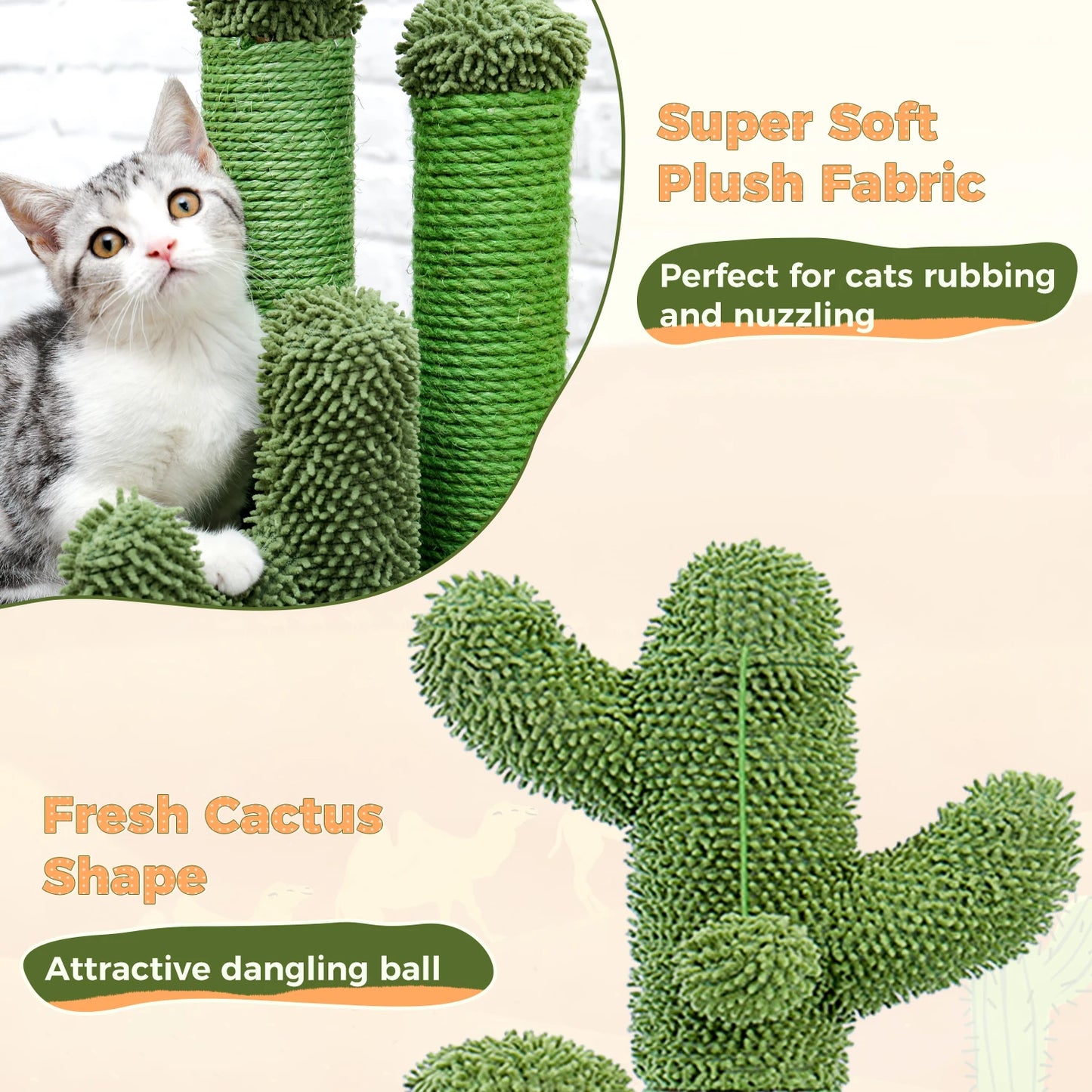 Cactus Cat Scratcher  with 3 Scratching Poles and Interactive Dangling Ball