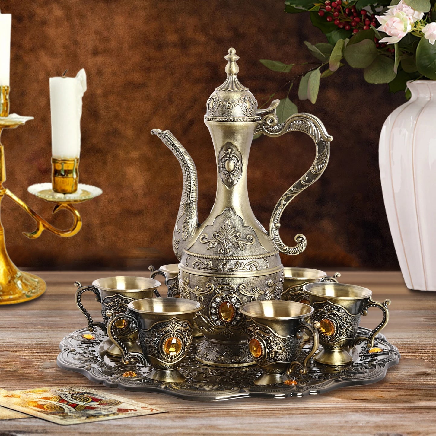 Vintage Tea Service Set – Elegant Tea Pot and Coffee Pot with Matching Cups – Classic Retro Style